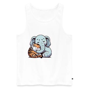 Câlin d’éléphant et de tigre amoureux - Débardeur bio Premium Homme - blanc - Devant - Michal (187cm)