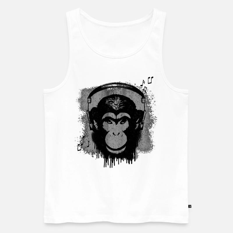 Affe mit Kopfhörer / Musik - Männer Premium Bio Tank Top - Weiß