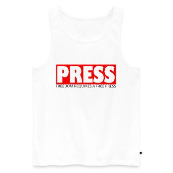 Cadeau de presse gratuit pour les journalistes et les reporters - Débardeur bio Premium Homme - blanc - Devant - AI Model Male 178 light (178cm)