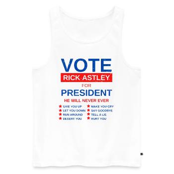 Saying gift idea Vote rick astley for president - Men's Premium Organic Tank Top - white - Front - AI Model Male 178 light (178cm)