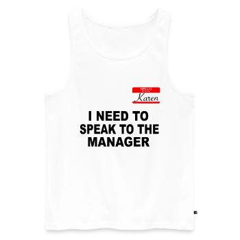 Hi my name is karen Halloween costume meme - Men's Premium Organic Tank Top - white - Front - AI Model Male 178 light (178cm)