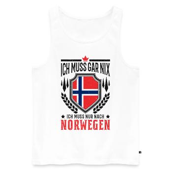 Ich muss gar nix Ich muss nur nach Norwegen Reise - Männer Premium Bio Tank Top - Weiß - Vorne - Michal (187cm)