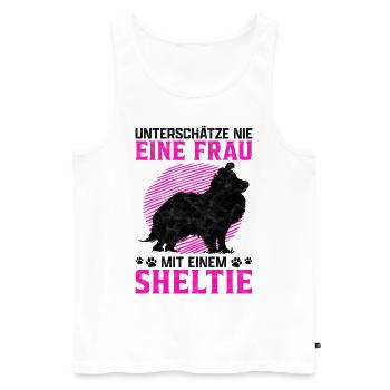 Frau mit Shetland Sheepdog Sheltie Spruch - Männer Premium Bio Tank Top - Weiß - Vorne - Michal (187cm)