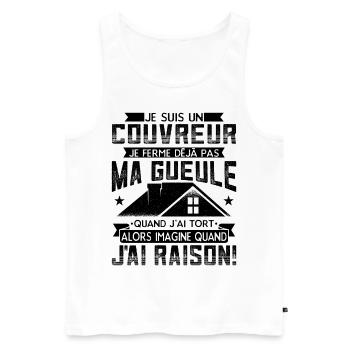 Couvreur Zingueur Humour - Débardeur bio Premium Homme - blanc - Devant - AI Model Male 178 light (178cm)
