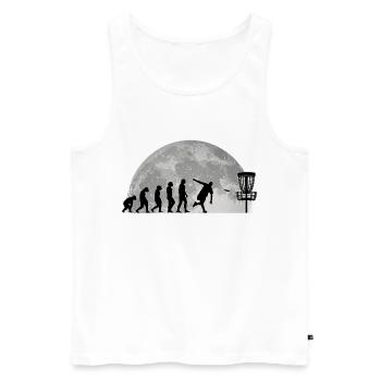 Discgolf Evolution Mond Wurfscheibe Disc Golf - Männer Premium Bio Tank Top - Weiß - Vorne - Michal (187cm)