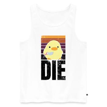 LE Canard Die Die avec Couteau Canard Avec Couteau Mème - Débardeur bio Premium Homme - blanc - Devant - AI Model Male 178 light (178cm)