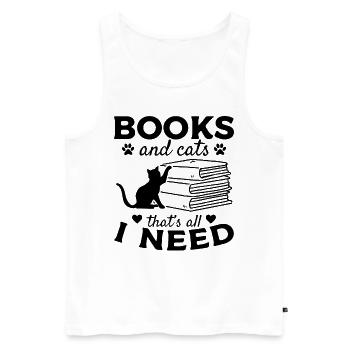 Des livres et des chats, c'est tout ce dont j'ai besoin Bookworm - Débardeur bio Premium Homme - blanc - Devant - Michal (187cm)