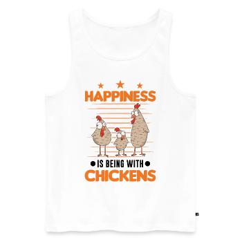 Le bonheur, c’est d’être avec Chickens Hühner - Débardeur bio Premium Homme - blanc - Devant - AI Model Male 178 light (178cm)