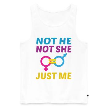 Not He Not She Just Me Lesbian Proud Rainbow Queer - Männer Premium Bio Tank Top - Weiß - Vorne - Michal (187cm)