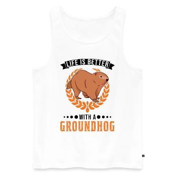 Life is better with a Groundhog Marmot - Men's Premium Organic Tank Top - white - Front - Michal (187cm)