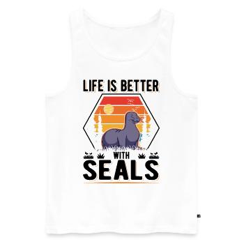 Life is better with Seal Robbe - Men's Premium Organic Tank Top - white - Front - Michal (187cm)
