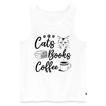 Cats Books Coffee Cat Owner Cat Lover Reading Book - Männer Premium Bio Tank Top - Weiß - Vorne - AI Model Male 178 light (178cm)
