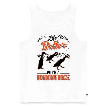 Life is better with a Running Duck Laufente - Men's Premium Organic Tank Top - white - Front - Michal (187cm)