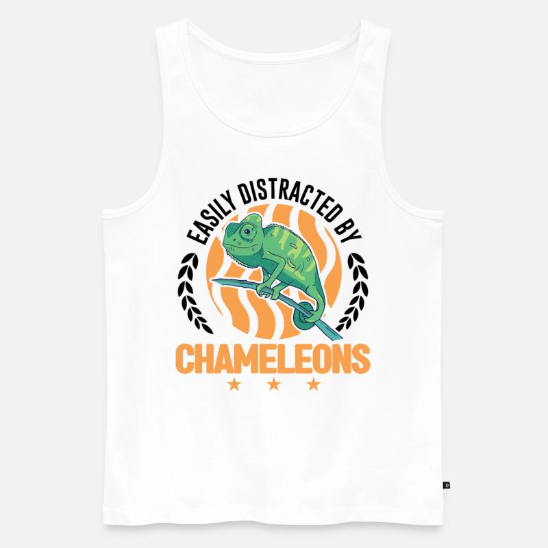 Easily distracted by Chameleons Chamäleon - Männer Premium Bio Tank Top - Weiß