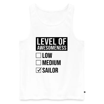 Level Of Awesomeness Low Medium Sailor Captain Shi - Männer Premium Bio Tank Top - Weiß - Vorne - Michal (187cm)