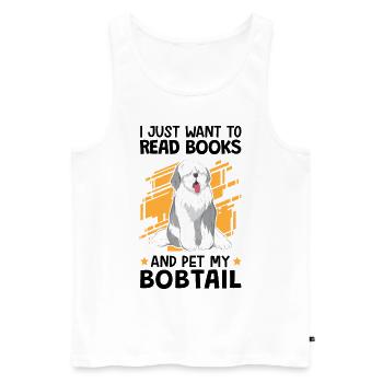 Reading books and petting Bobtail German Shepherd - Men's Premium Organic Tank Top - white - Front - AI Model Male 178 light (178cm)