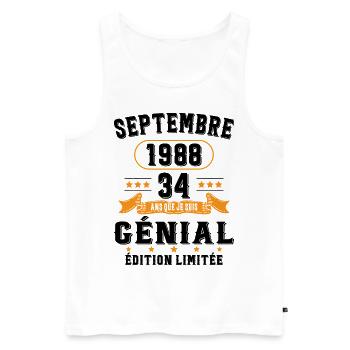 34 Ans Anniversaire Vintage Né(e) Septembre 1988 - Débardeur bio Premium Homme - blanc - Devant - Michal (187cm)