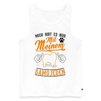 Mich gibt es nur mit meinem Samojeden - Männer Premium Bio Tank Top - Weiß - Vorne - Michal (187cm)