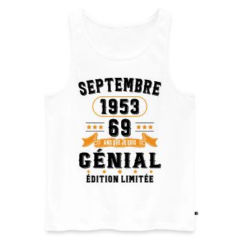 69 Ans Anniversaire Vintage Né(e) Septembre 1953 - Débardeur bio Premium Homme - blanc - Devant - Michal (187cm)