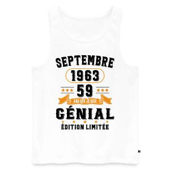 59 Ans Anniversaire Vintage Né(e) Septembre 1963 - Débardeur bio Premium Homme - blanc - Devant - Michal (187cm)