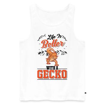 Life is better with a Gecko Leopardgecko - Männer Premium Bio Tank Top - Weiß - Vorne - Michal (187cm)