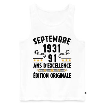 91 Ans Anniversaire Vintage Né(e) Septembre 1931 - Débardeur bio Premium Homme - blanc - Devant - Michal (187cm)
