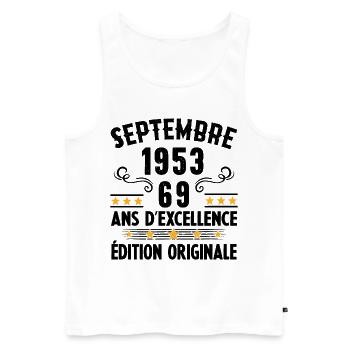 69 Ans Anniversaire Vintage Né(e) Septembre 1953 - Débardeur bio Premium Homme - blanc - Devant - Michal (187cm)