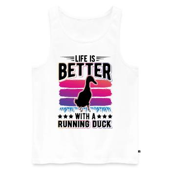 Life is better with a Running Duck Laufente - Men's Premium Organic Tank Top - white - Front - Michal (187cm)
