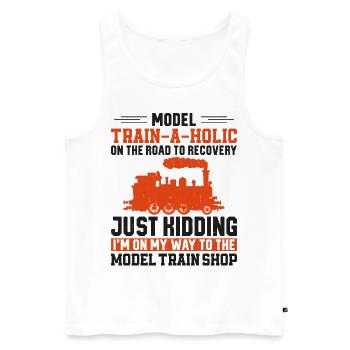 Steam Train Driver Trainspotting - Men's Premium Organic Tank Top - white - Front - AI Model Male 178 light (178cm)