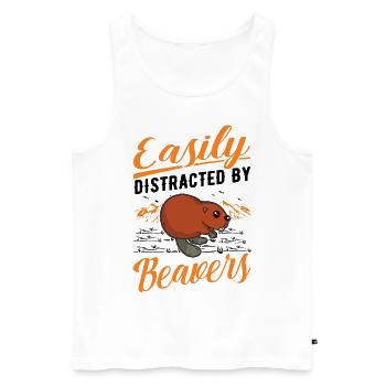 Easily distracted by Beavers Biber - Männer Premium Bio Tank Top - Weiß - Vorne - Michal (187cm)