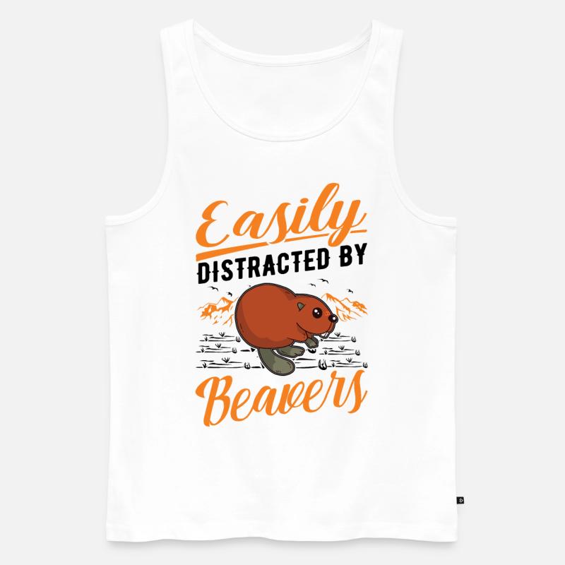 Easily distracted by Beavers Biber - Männer Premium Bio Tank Top - Weiß