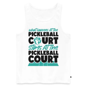 Pickleball What Happens At The - Men's Premium Organic Tank Top - white - Front - AI Model Male 178 light (178cm)