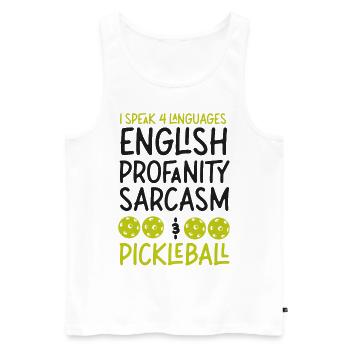 Pickleball Je parle 4 langues - Débardeur bio Premium Homme - blanc - Devant - Michal (187cm)