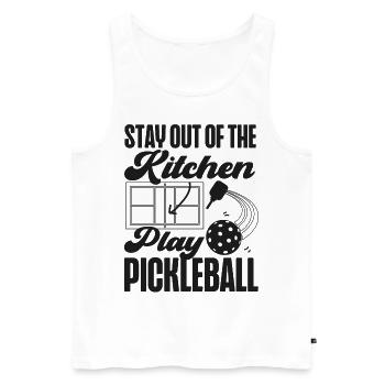 Pickleball Restez en dehors de la cuisine - Débardeur bio Premium Homme - blanc - Devant - Michal (187cm)