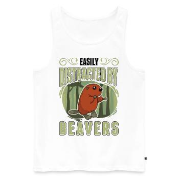 Easily distracted by Beavers Biber - Männer Premium Bio Tank Top - Weiß - Vorne - Michal (187cm)