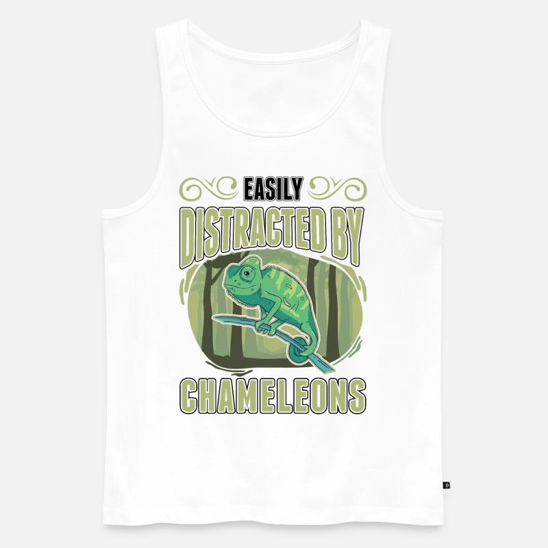 Easily distracted by Chameleons Chamäleon - Männer Premium Bio Tank Top - Weiß