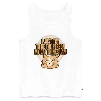 Conception de mème de chat pour une dame de chat - Débardeur bio Premium Homme - blanc - Devant - Michal (187cm)
