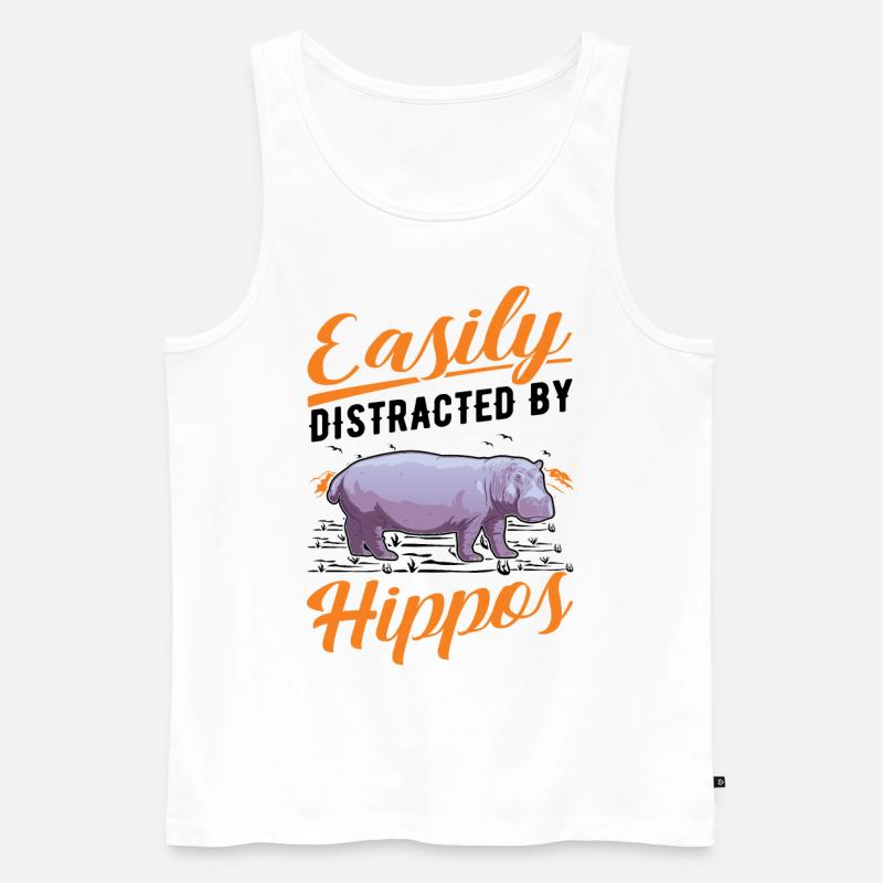 Facilement distrait par Hippos Hippo Hippo Hippopotame - Débardeur bio Premium Homme - blanc