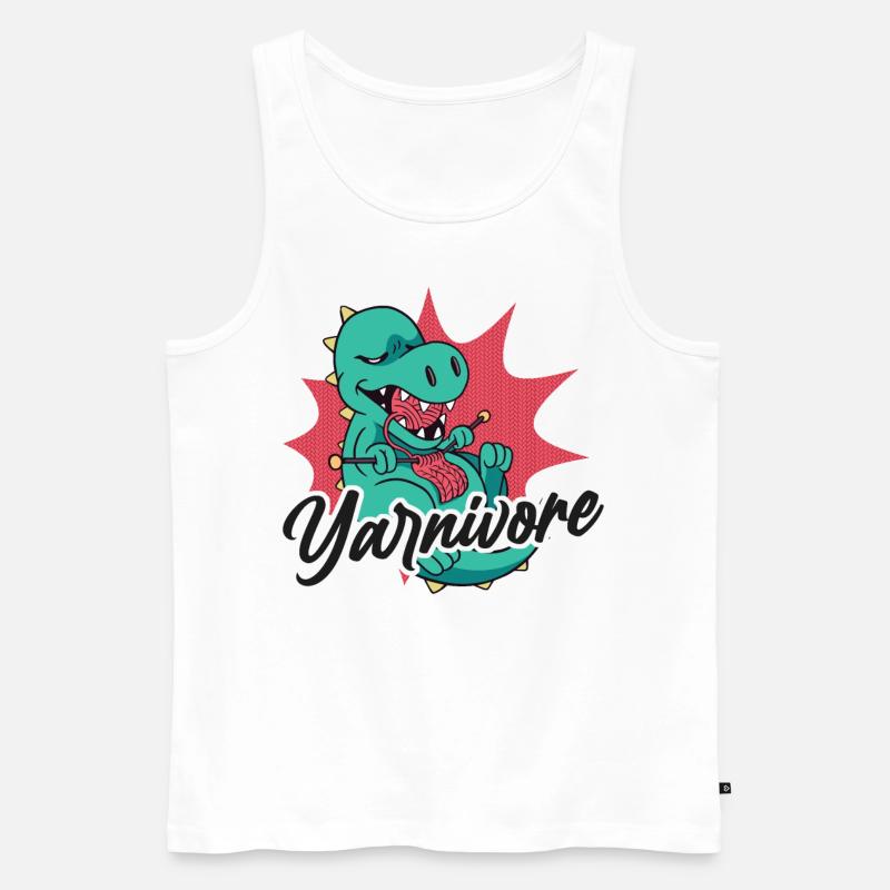 Knitting Knitter Pun Dinosaur - Männer Premium Bio Tank Top - Weiß