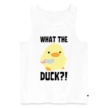 What The Duck? Duck with knife - Ente mit Messer - Männer Premium Bio Tank Top - Weiß - Vorne - Michal (187cm)