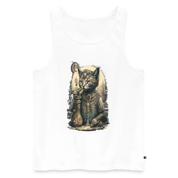 Egypt Cat Smoke with hookah Amazing Design - Men's Premium Organic Tank Top - white - Front - AI Model Male 178 light (178cm)