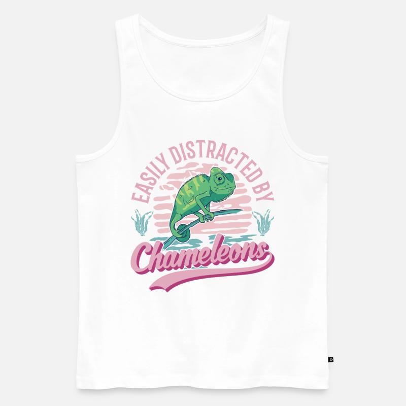 Easily distracted by Chameleons Chamäleon - Männer Premium Bio Tank Top - Weiß