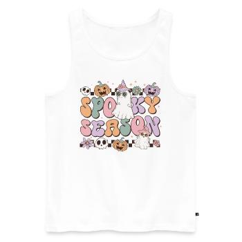 Spooky Season: Retro Halloween: Ghost and Pumpkins - Men's Premium Organic Tank Top - white - Front - Michal (187cm)
