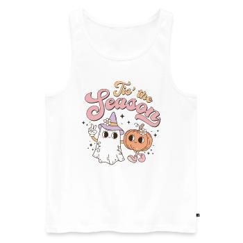 Sweet Retro Halloween: Ghost, Pumpkin and Nostalgia - Men's Premium Organic Tank Top - white - Front - Michal (187cm)