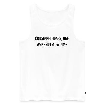 Fitness - Crushing goals, one workout at a time - Männer Premium Bio Tank Top - Weiß - Vorne - Michal (187cm)