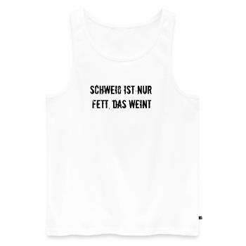 Fitness - Schweiß ist nur Fett, das weint - Männer Premium Bio Tank Top - Weiß - Vorne - Michal (187cm)