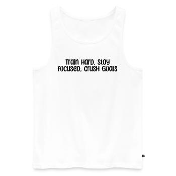 Fitness - Train hard, stay focused, crush goals - Männer Premium Bio Tank Top - Weiß - Vorne - Michal (187cm)