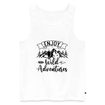Profitez d’aventures sauvages - Randonnée en plein air - Débardeur bio Premium Homme - blanc - Devant - Michal (187cm)