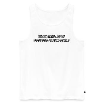 Fitness - Train hard, stay focused, crush goals - Männer Premium Bio Tank Top - Weiß - Vorne - Michal (187cm)