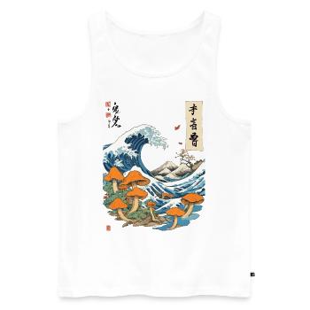 Japanese Wave Vintage Mushrooms Ukiyo-E Design - Men's Premium Organic Tank Top - white - Front - AI Model Male 178 light (178cm)